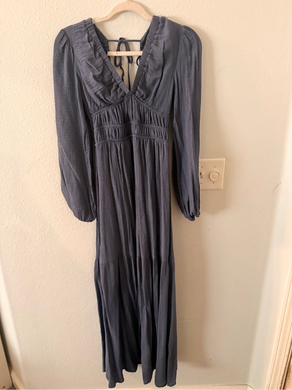 Forever 21 Dusty Blue Long V-Neck Ruffle Maxi Dress